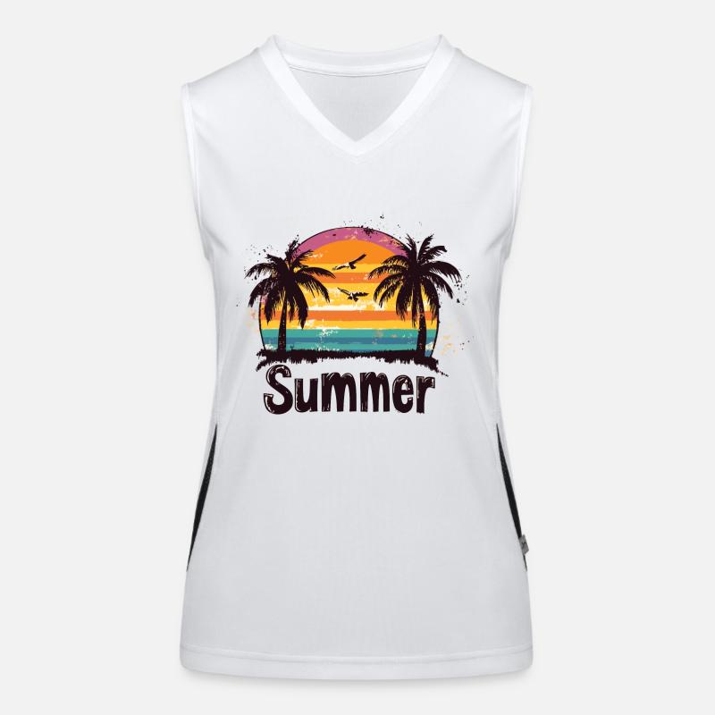Summer Beach Sea Palm Trees Vacation Vintage Retro Women's Functional Contrast Tank Top