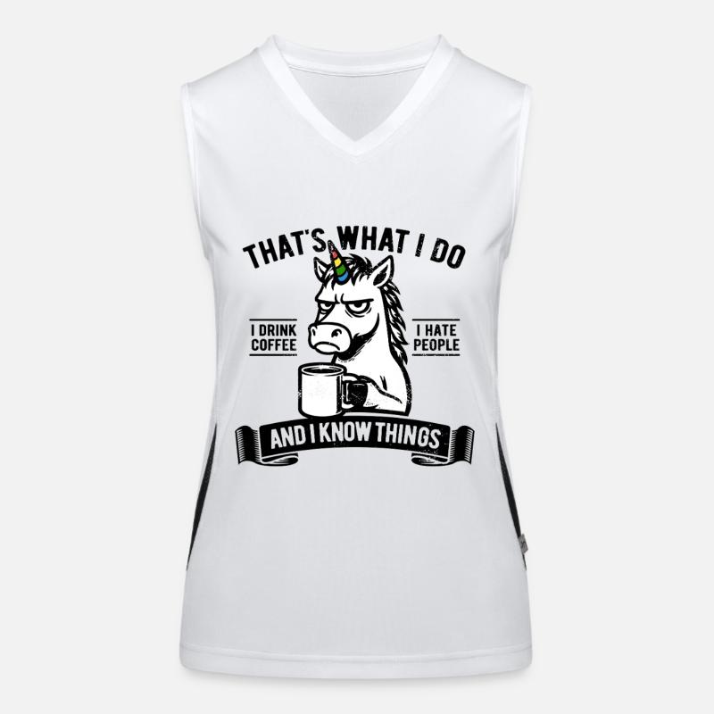 I drink coffee, I hate people and I know things Funktionelles Kontrast-Tank Top für Frauen