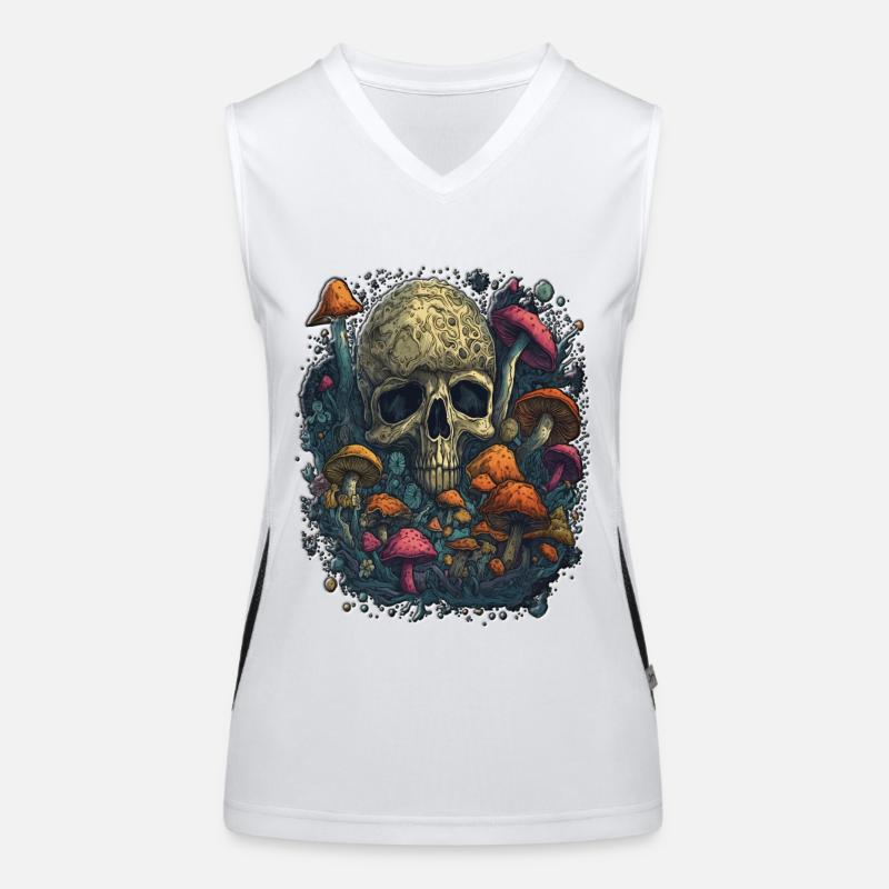 Skull Mushrooms Design Psychedelic Art Vibe Design Funktionelles Kontrast-Tank Top für Frauen