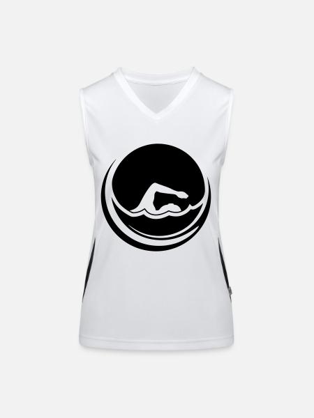 sonne cool kreis rund logo schwimmen schwimmer ver - Funktionelles Kontrast-Tank Top für Frauen - Weiß/Schwarz - Vorne
