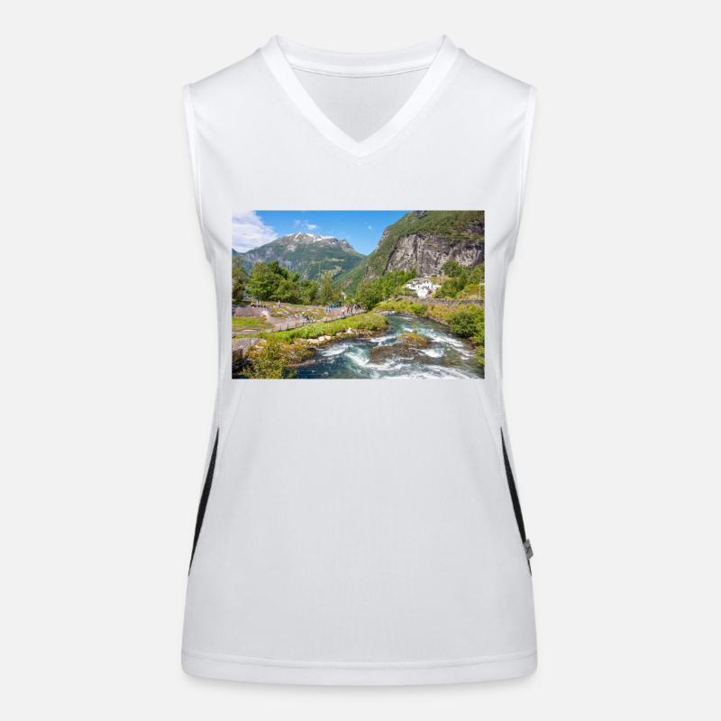 Geiranger panorama view from Storseterfossen Funktionelles Kontrast-Tank Top für Frauen