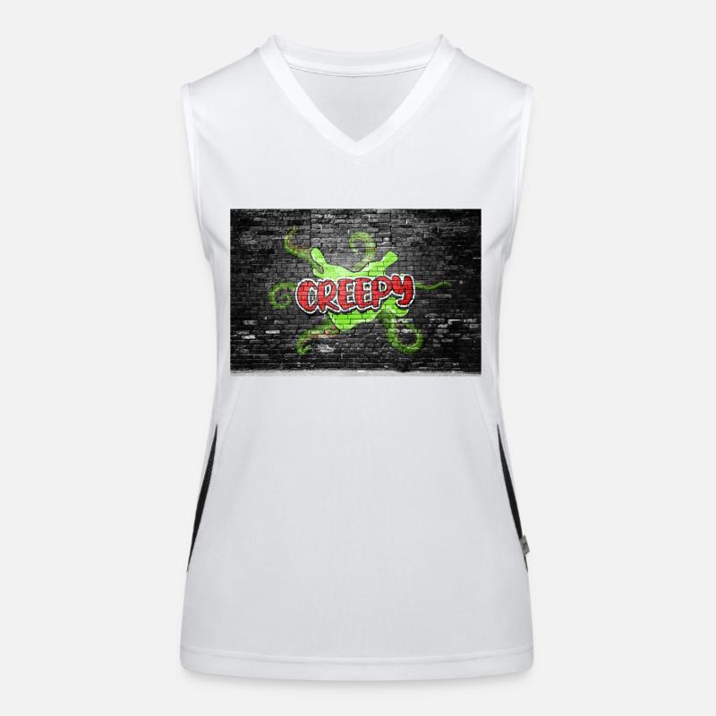 Creepy Halloween Comic Style Graffiti Lettering on Women's Functional Contrast Tank Top