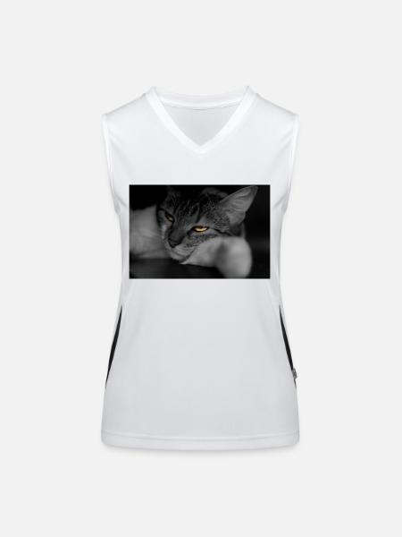 Die Katze mit dem schrecklichen Blick - Funktionelles Kontrast-Tank Top für Frauen - Weiß/Schwarz - Vorne
