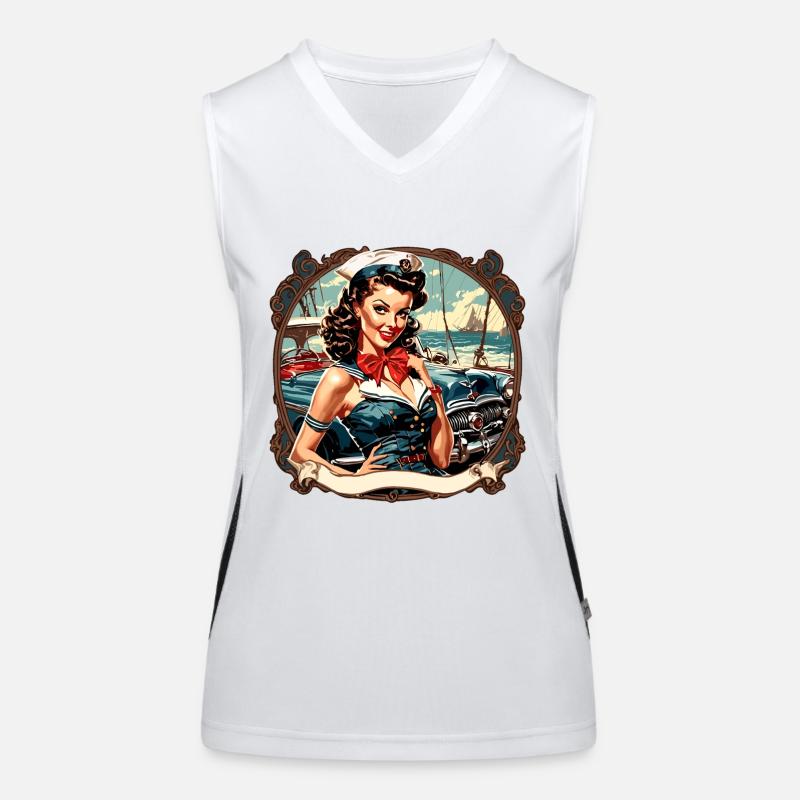 Marin / Pin-up / Navire / Bateau / Ancre / Dame Débardeur respirant contrasté Femme