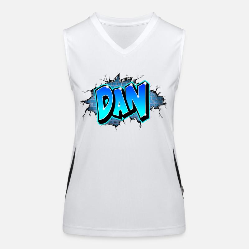 Graffiti DAN mur fissures briques bleus Débardeur respirant contrasté Femme