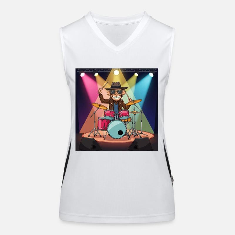 Funny monkey on drums Women's Functional Contrast Tank Top