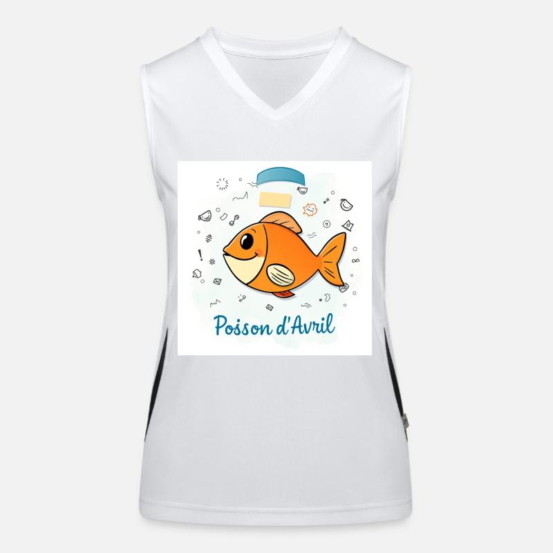 Poisson d'Avril - Orange Cartoon Fish - Women's Functional Contrast Tank Top - white/black