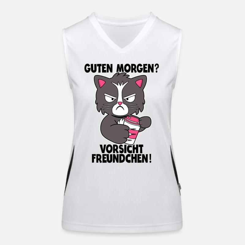 Katze Kaffee Morgenmuffel Langschläfer Geschenk Funktionelles Kontrast-Tank Top für Frauen