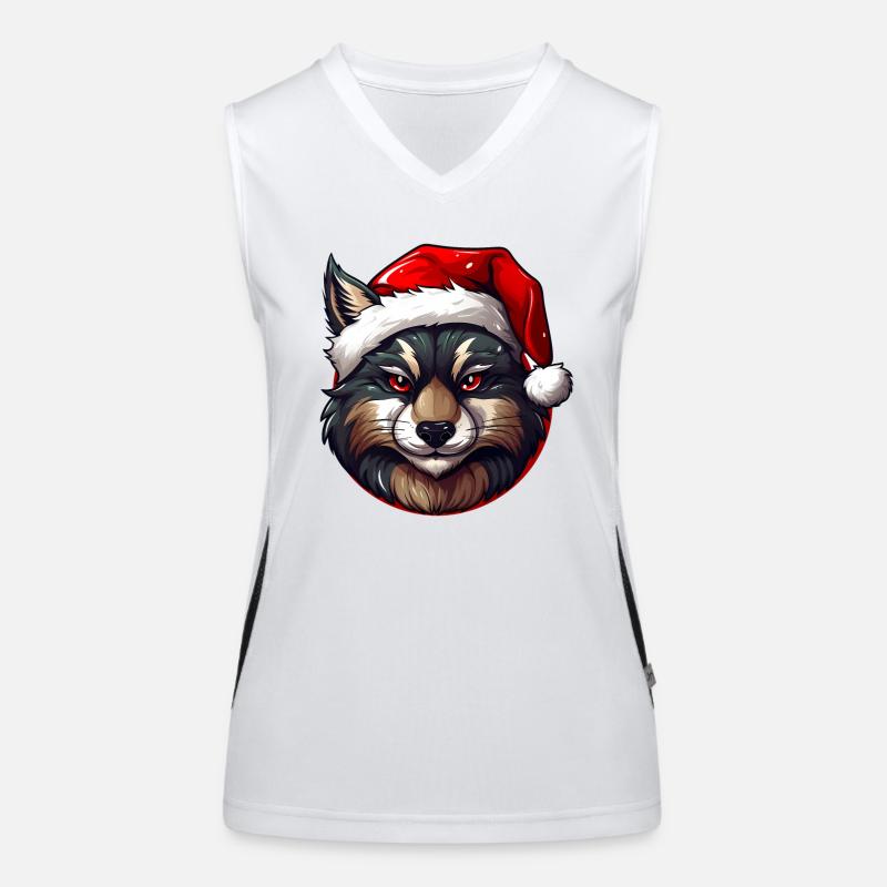 Xmas Wolf with Santa Hat - Women's Functional Contrast Tank Top - white/black