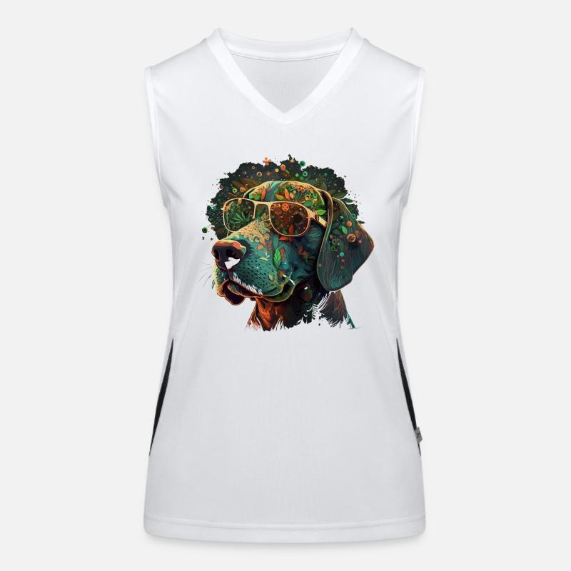 Trippy Tails: A Cool Weed-Head Dog with Psychedeli Women's Functional Contrast Tank Top