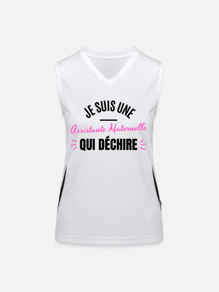 JE SUIS UNE ASSISTANTE MATERNELLE QUI DECHIRE - Débardeur respirant contrasté Femme - blanc/noir - Devant