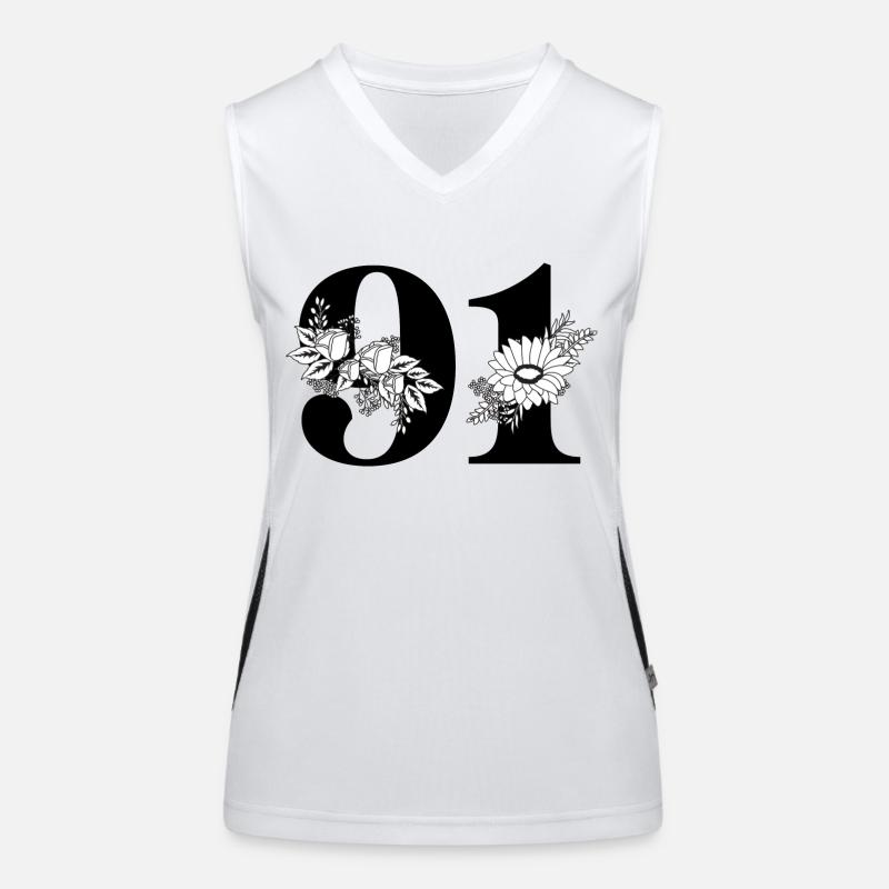 Nummer 91 Schwarze Blumen - 91. Blumengeburtstag Funktionelles Kontrast-Tank Top für Frauen