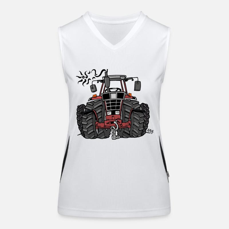 0097 Roter Traktor Funktionelles Kontrast-Tank Top für Frauen