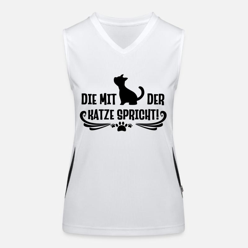 Die mit der Katze spricht lustige Katzen Sprüche Funktionelles Kontrast-Tank Top für Frauen