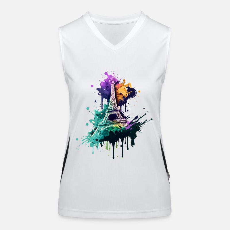 Paris Eiffelturm Skyline Frankreich Splash Bunt Funktionelles Kontrast-Tank Top für Frauen