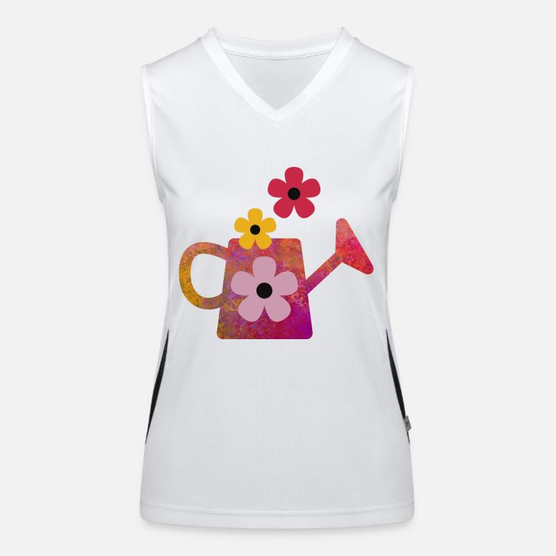 Arrosoir rouge avec des fleurs Débardeur respirant contrasté Femme