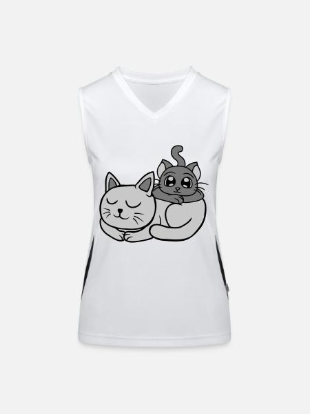 Freunde 2 Katzen aufeinander - Funktionelles Kontrast-Tank Top für Frauen - Weiß/Schwarz - Vorne