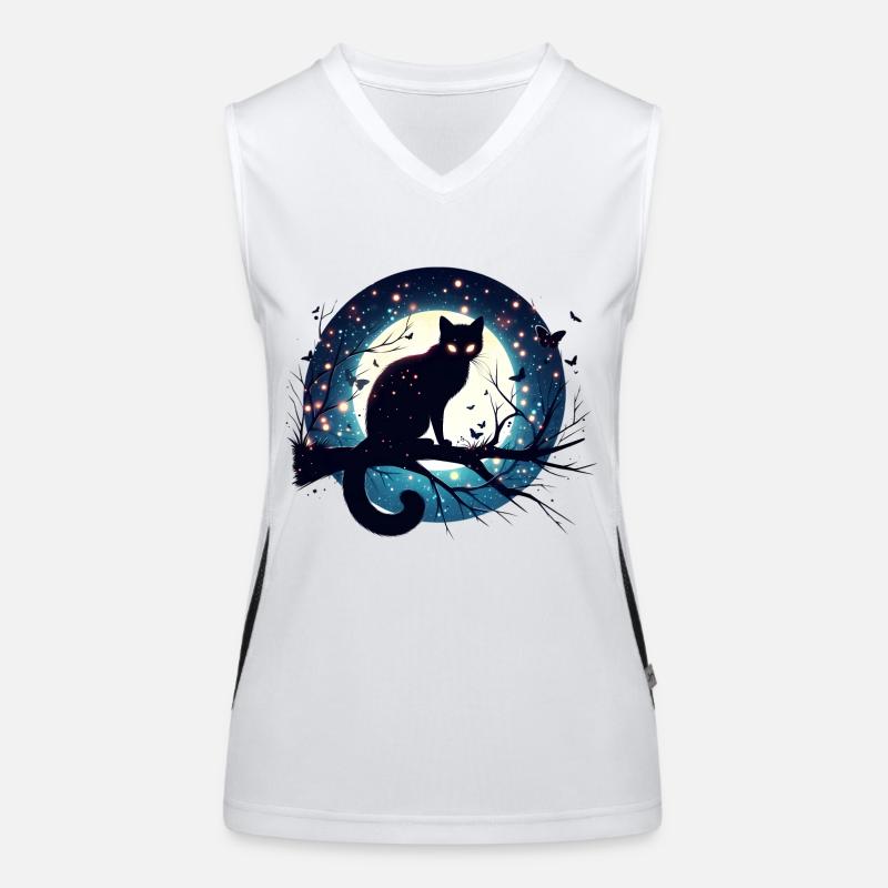 Vollmond mit schwarzer Katze Halloween Funktionelles Kontrast-Tank Top für Frauen