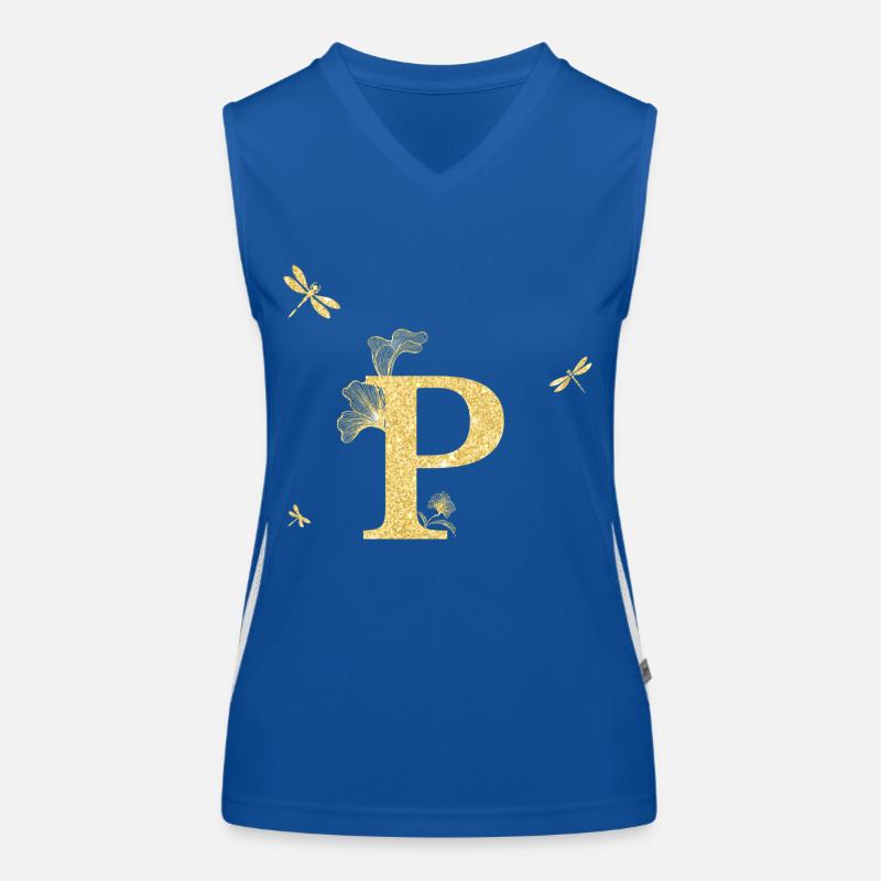 Buchstabe p Gold Glitzer Libelle - Geschenkidee Funktionelles Kontrast-Tank Top für Frauen