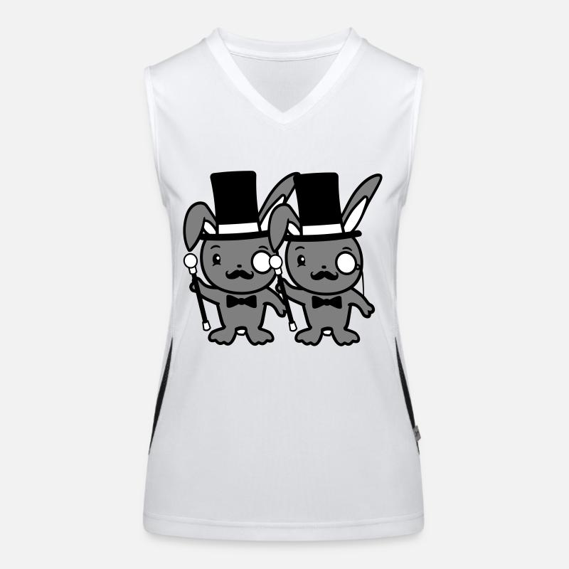 2 Hasen Herr Gentleman Zylinder Hut Monokel Brille Funktionelles Kontrast-Tank Top für Frauen