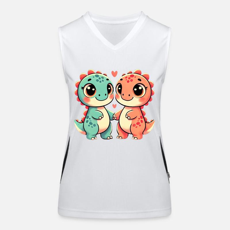 Two Cute Dinosaur Friends Holding Hands Funktionelles Kontrast-Tank Top für Frauen