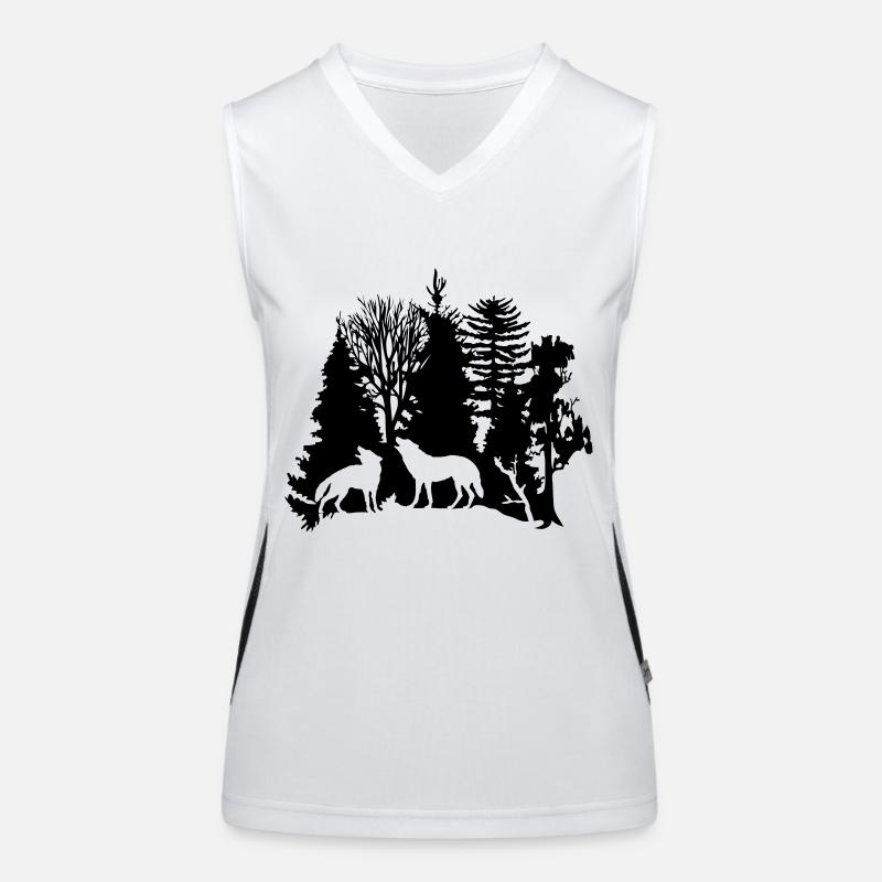 wolf pack wolves howling wild animal moon forest Women's Functional Contrast Tank Top