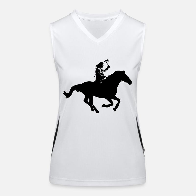 Indianer auf Pferd mit Tomerhawk Funktionelles Kontrast-Tank Top für Frauen