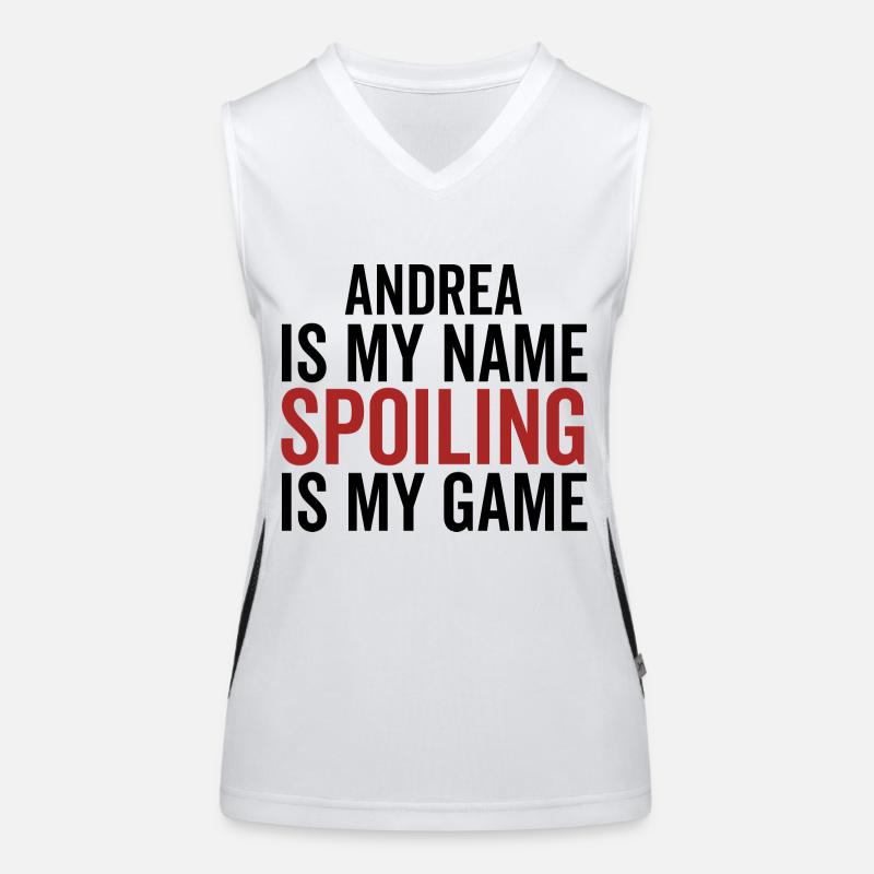 Andrea est mon nom Spoiling est mon jeu Débardeur respirant contrasté Femme