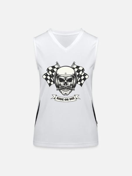Totenkopf Motorradfahrer Ride Or Die - Funktionelles Kontrast-Tank Top für Frauen - Weiß/Schwarz - Vorne
