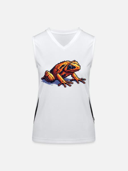 Pfeilgiftfrosch in cooler retro Pixelgrafik - Funktionelles Kontrast-Tank Top für Frauen - Weiß/Schwarz - Vorne