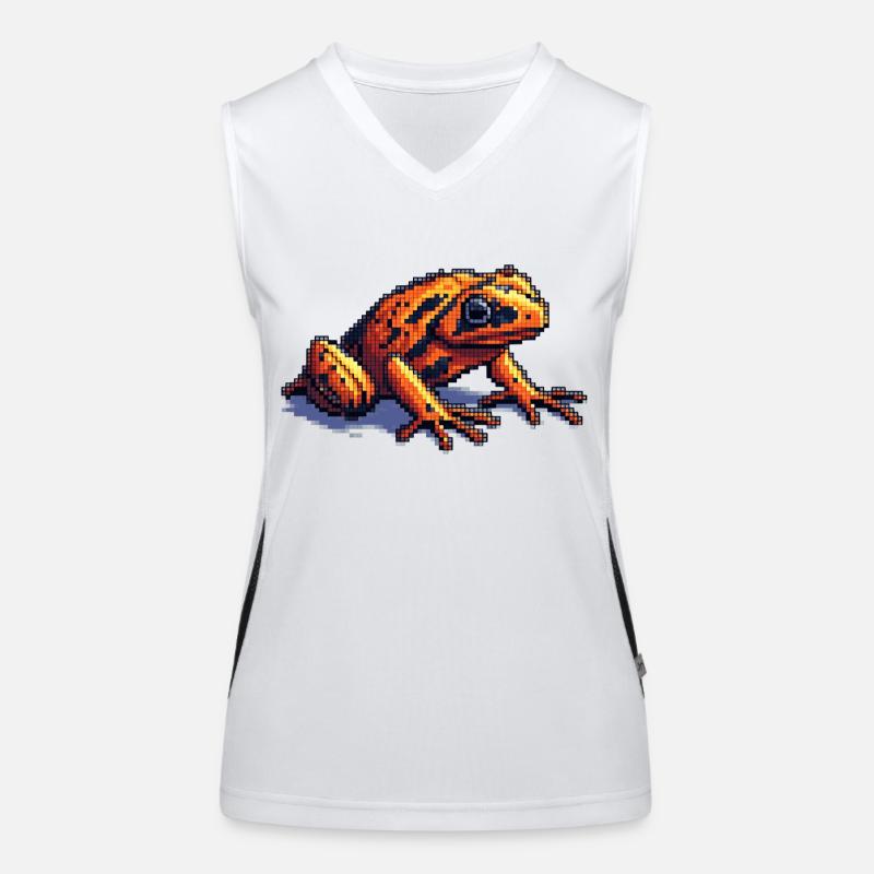 Pfeilgiftfrosch in cooler retro Pixelgrafik Funktionelles Kontrast-Tank Top für Frauen