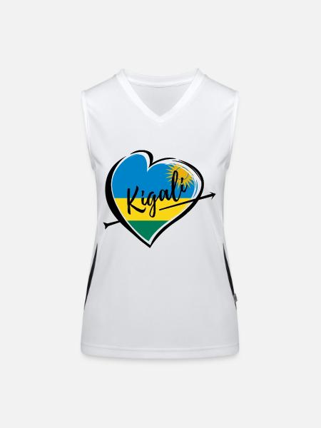 Kigali Herz Hauptstadt Ruanda Flagge Geschenk - Funktionelles Kontrast-Tank Top für Frauen - Weiß/Schwarz - Vorne