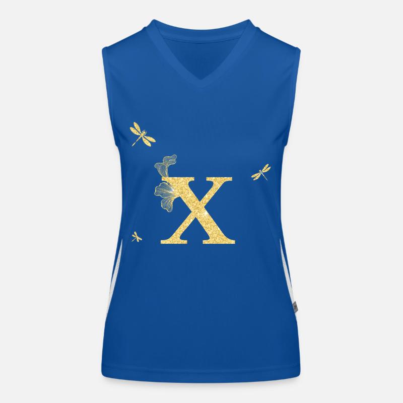 Buchstabe x Gold Glitzer Libelle - Geschenkidee Funktionelles Kontrast-Tank Top für Frauen