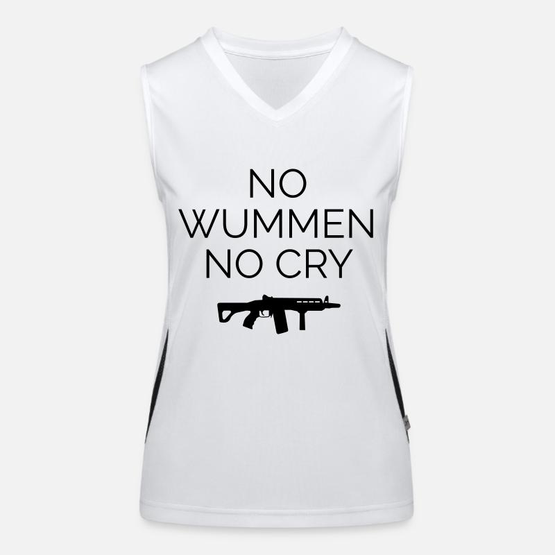 no wummen no cry Frieden Peace Krieg Statement Funktionelles Kontrast-Tank Top für Frauen