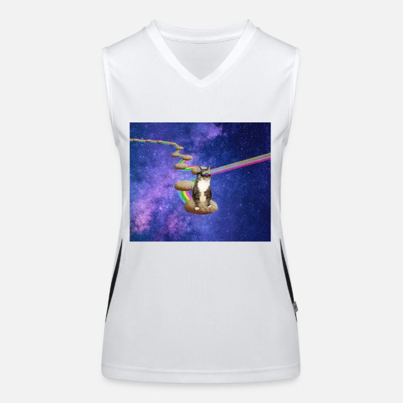 Cute tabby cat in outer space Women's Functional Contrast Tank Top