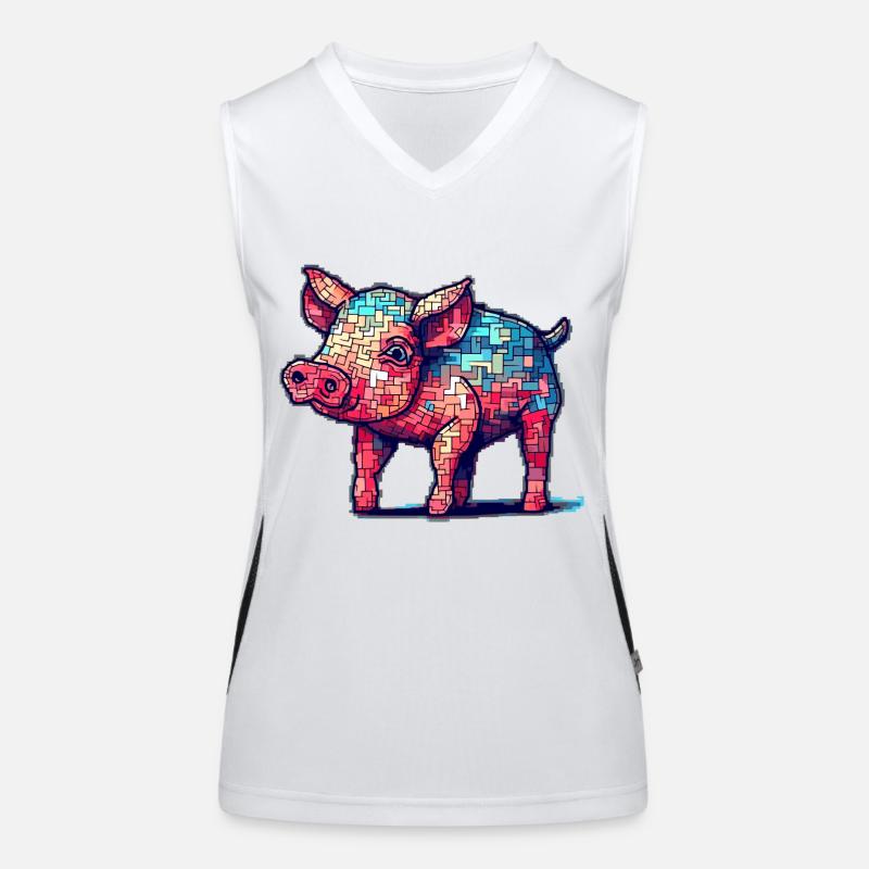 Cute little piglet in 8 bit look Women's Functional Contrast Tank Top