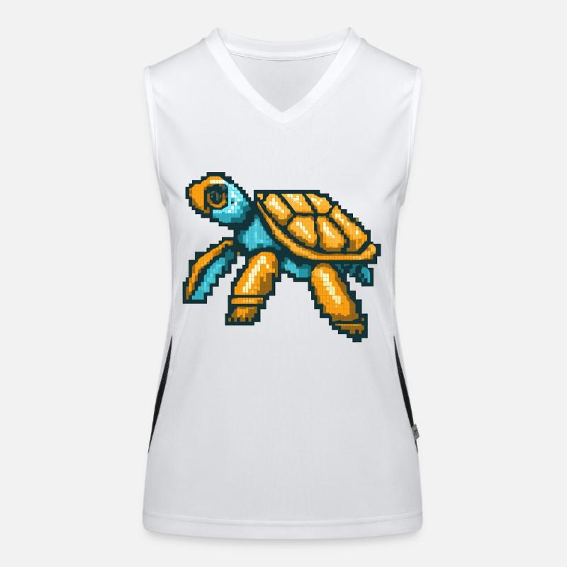 Pixel turtle in nostalgic 8 bit style Women's Functional Contrast Tank Top