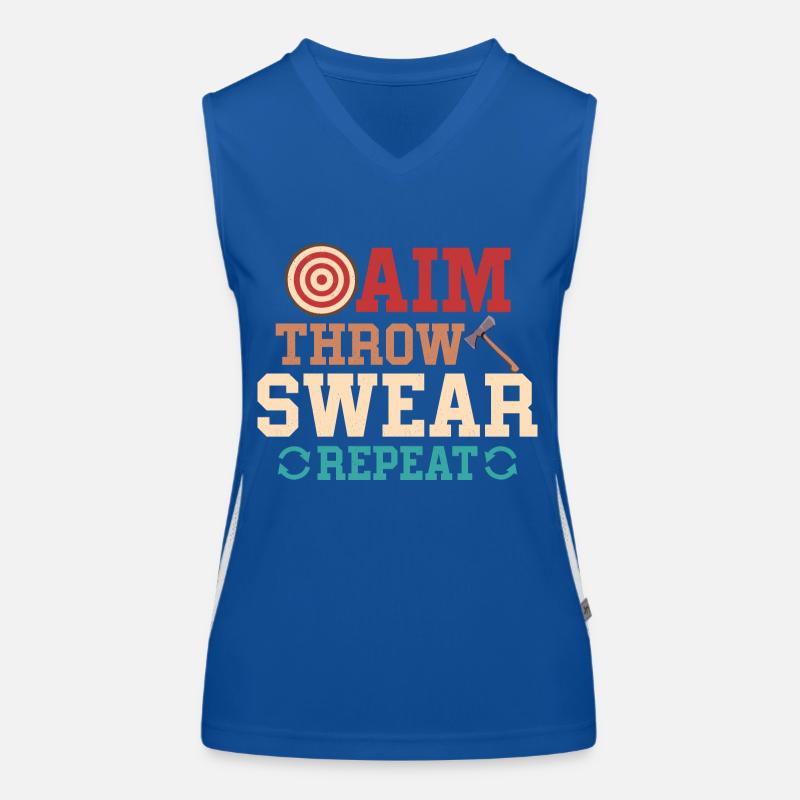Aim Throw Swear Repeat Thrower Hatchet Ax Funktionelles Kontrast-Tank Top für Frauen