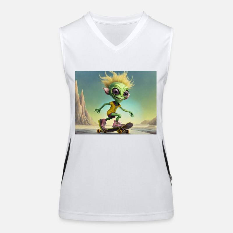cute little green retro alien Skateboarding Women's Functional Contrast Tank Top