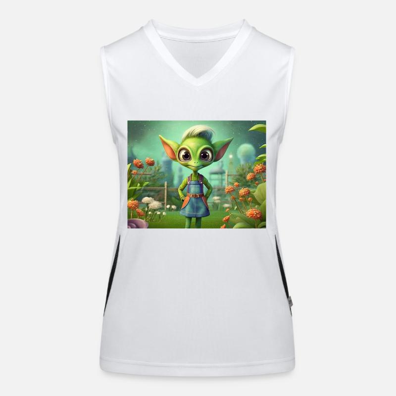 niedlicher kleiner grüner Retro-Alien-Arbeitsgarten Funktionelles Kontrast-Tank Top für Frauen