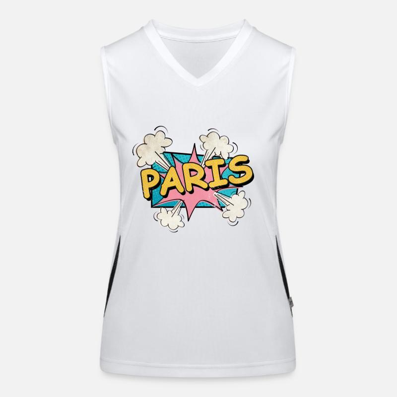 Paris Frankreich Stadt Schrift Pop Art Comic Funktionelles Kontrast-Tank Top für Frauen