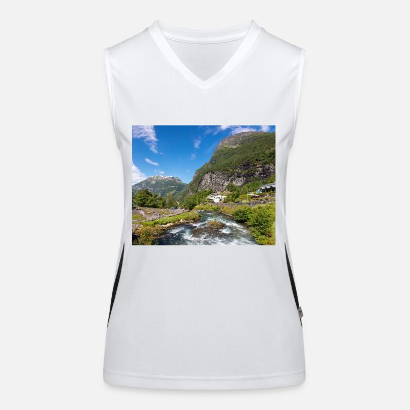 Geiranger panorama Storseterfossen Norway Women's Functional Contrast Tank Top
