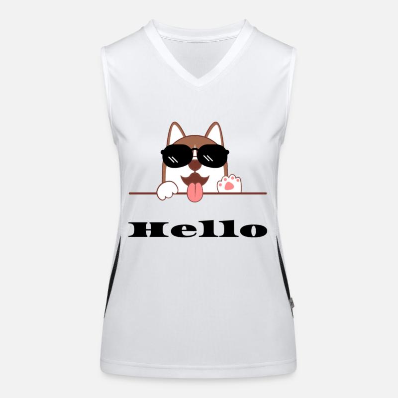 Chien joyeux avec lunettes de soleil, Hello Débardeur respirant contrasté Femme