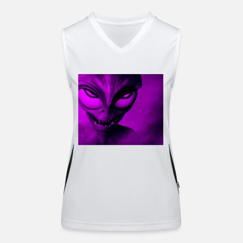 Alien with Sharp Teeth Design - Pink Women's Functional Contrast Tank Top