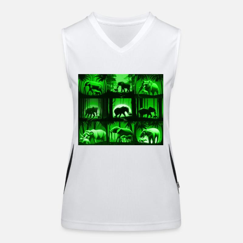 Elephant Pattern Design - Green Women's Functional Contrast Tank Top