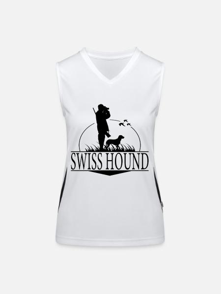 SWISS HOUND Jagdhunderasse Jäger Jagdhund Wilsigns - Funktionelles Kontrast-Tank Top für Frauen - Weiß/Schwarz - Vorne