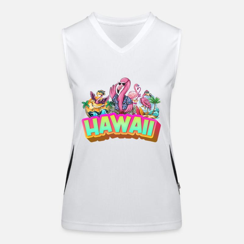 Hawaii Summer Flamingo Palm Tree Beach Ocean Vacation Débardeur respirant contrasté Femme