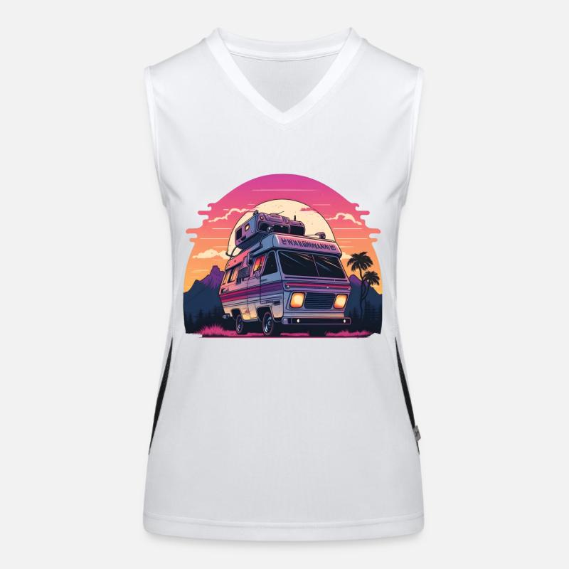 Synthwave Camper coucher de soleil Débardeur respirant contrasté Femme