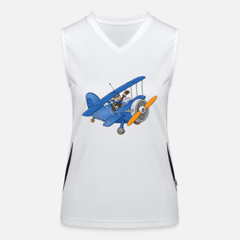A cheerful pilot in a blue plane. Women's Functional Contrast Tank Top