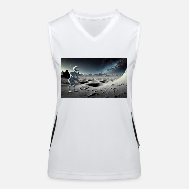 grey alien on the moon surface – playing golf Women's Functional Contrast Tank Top